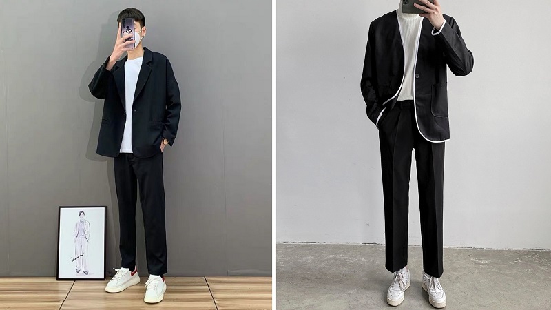 Áo thun nam phối với áo khoác blazer