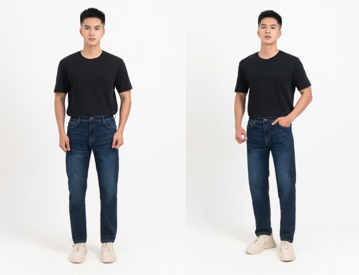 Áo thun nam phối với quần jean cá tính
