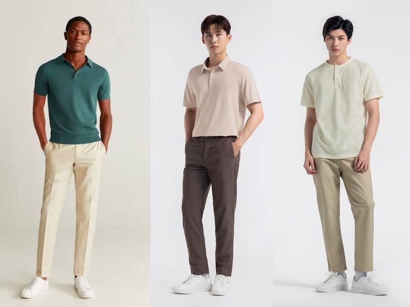 Áo thun nam phối với quần kaki